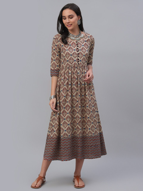 

GERUA Women Beige Printed Fit and Flare Dress