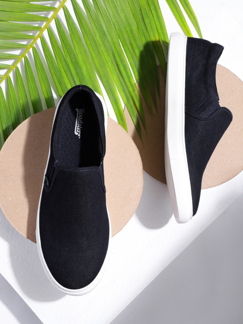 

Roadster Men Navy Blue Recycled Denim Slip-On Sneakers