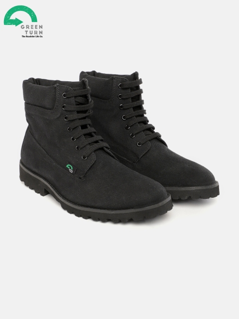 

Roadster GreenTurn Men Black Mid-Top Denim Flat Boots