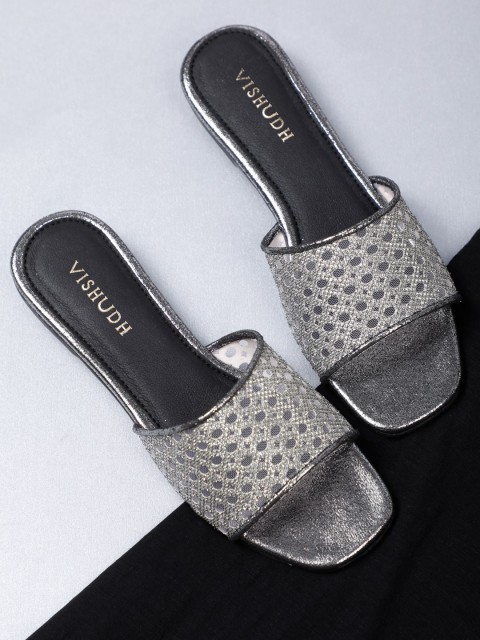 

Vishudh Women Grey Embellished Open Toe Flats