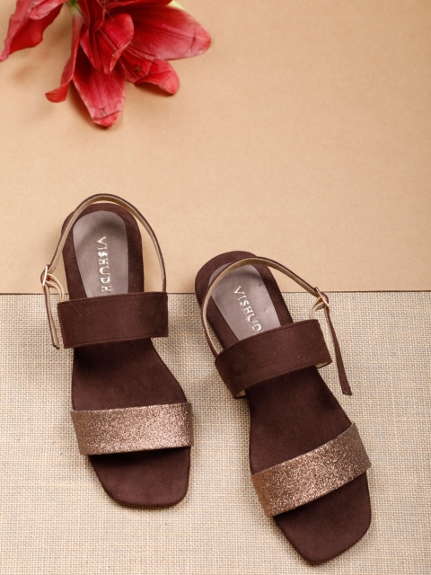 

Vishudh Women Brown & Gold-Toned Colourblocked Open Toe Flats