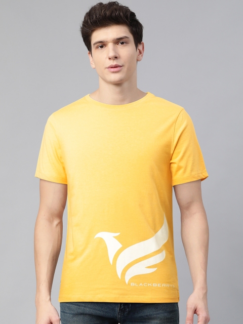 

Blackberrys Men Yellow & White Brand Logo Printed Round Neck T-shirt