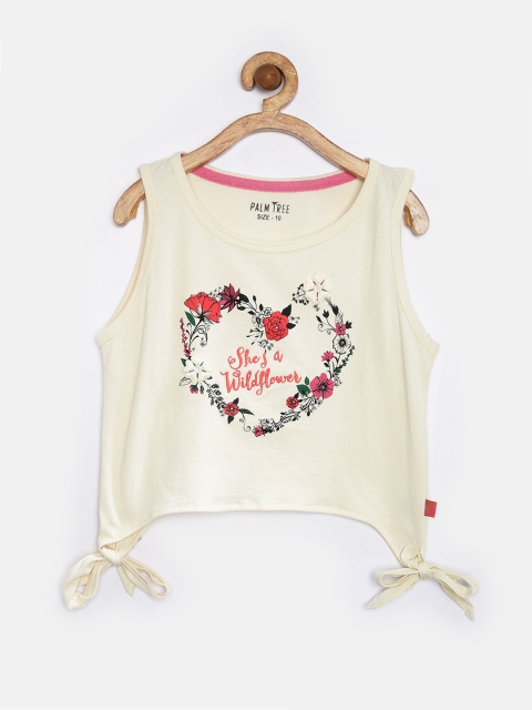 

Palm Tree by Gini & Jony Girls Off-White Printed Tie-Up Top