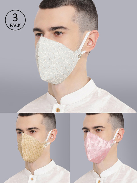 

VASTRAMAY Unisex 3 Pcs Printed 4-Ply Reusable Protective Outdoor Masks, Pink