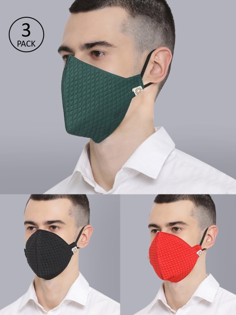 

VASTRAMAY Unisex Pack Of 3 4-Ply Reusable Cloth Masks, Black