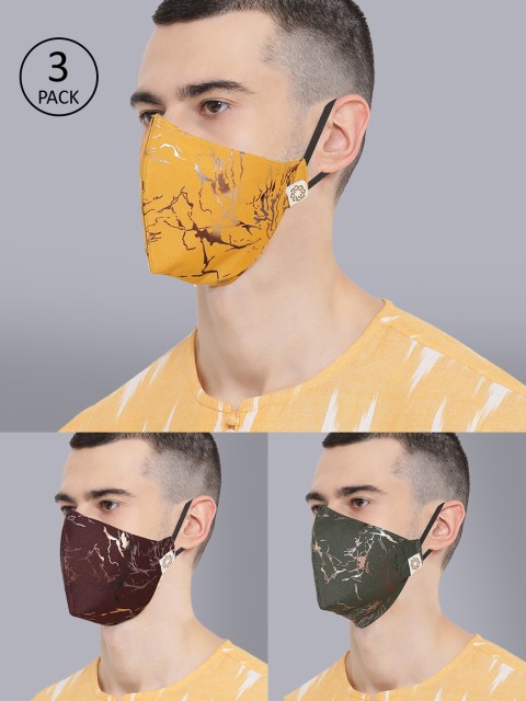 

VASTRAMAY Unisex Pack of 3 Pcs Multicoloured Reusable 4-Ply Cloth Masks, Multi