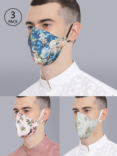 

VASTRAMAY Unisex Pack Of 3 4-Ply Reusable Cloth Masks, Blue