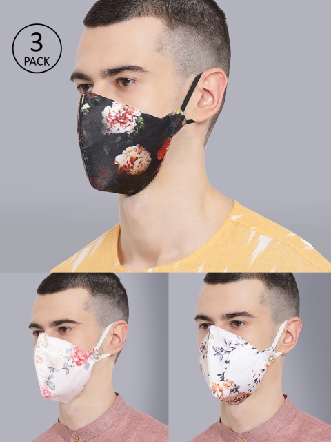 

VASTRAMAY Unisex 3 Pcs Printed 4-Ply Reusable Protective Outdoor Masks, Black