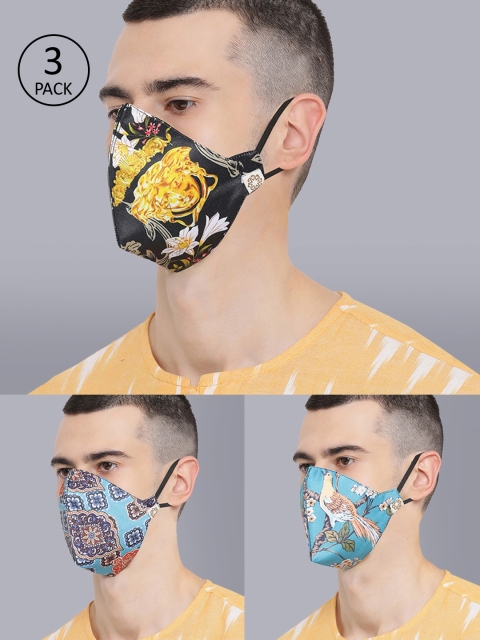 

VASTRAMAY Unisex Pack Of 3 4-Ply Reusable Cloth Masks, Blue