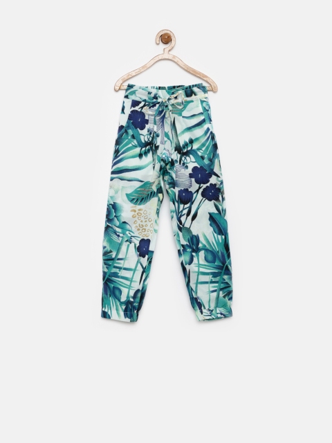 

Giny & Jony Girls Teal Green & Navy Printed Trousers