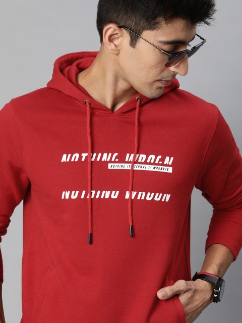 

WROGN Men Red Printed Slim Fit Hooded Sweatshirt