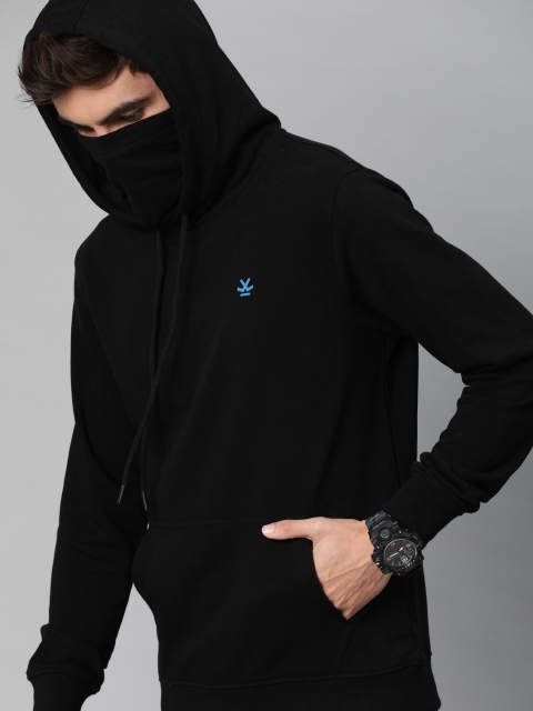 

WROGN Men Black Solid Hooded Sweatshirt