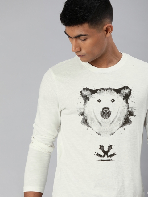 

WROGN Men White Printed Slim Fit Round Neck T-shirt