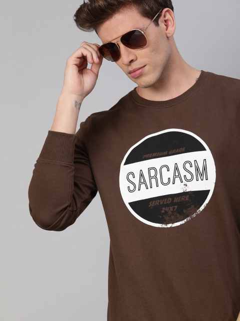 

WROGN Men Brown Printed Slim Fit Round Neck Sweatshirt