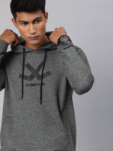

WROGN Men Grey Printed Slim Fit Hood Sweatshirt