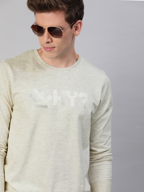 

WROGN Men Off-White Slim Fit Printed Round Neck Sweatshirt