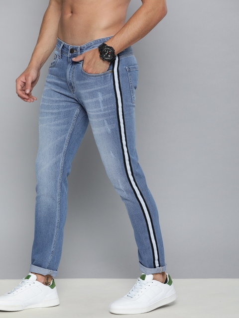 

Harvard Men Blue Regular Fit Mid-Rise Low Distress Stretchable Side Taping Detail Jeans