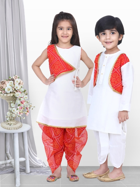 

BownBee Girls White & Red Colourblocked Kurta with Dhoti Pants