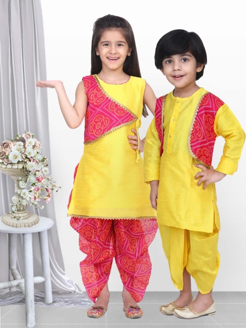 

BownBee Girls Yellow & Pink Colourblocked Kurta with Dhoti Pants