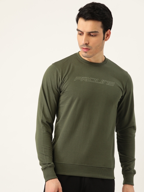 

Proline Active Men Olive Green Solid Sweatshirt with Printed Detail