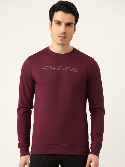 

Proline Active Men Burgundy Solid Sweatshirt with Printed Detail