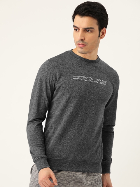 

Proline Active Men Charcoal Grey Solid Sweatshirt with Printed Detail