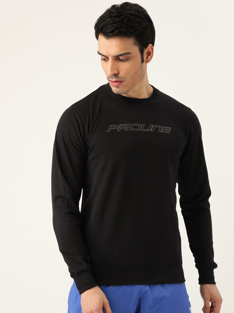 

Proline Active Men Black Solid Sweatshirt with Printed Detail