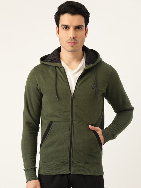 

Proline Active Men Olive Green Solid Hooded Sweatshirt