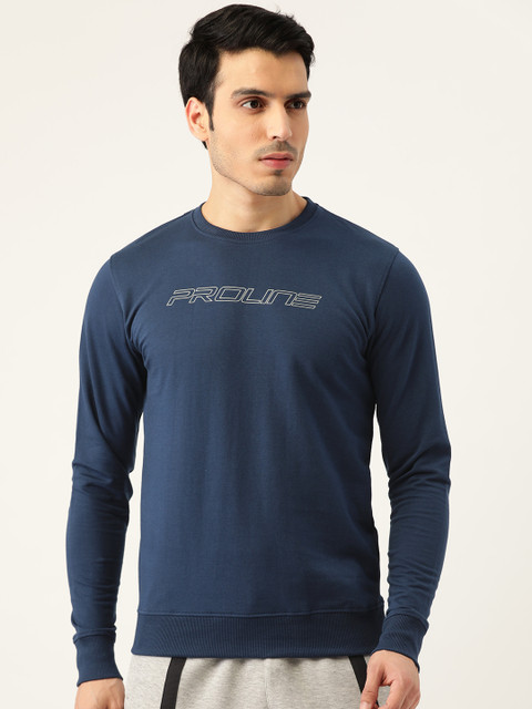 

Proline Active Men Navy Blue Solid Sweatshirt with Printed Detail