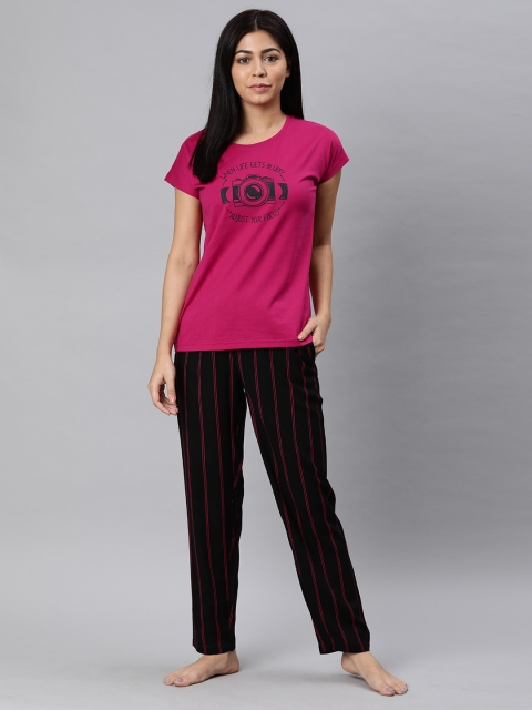 

Go Colors Women Black & Pink Printed Night suit