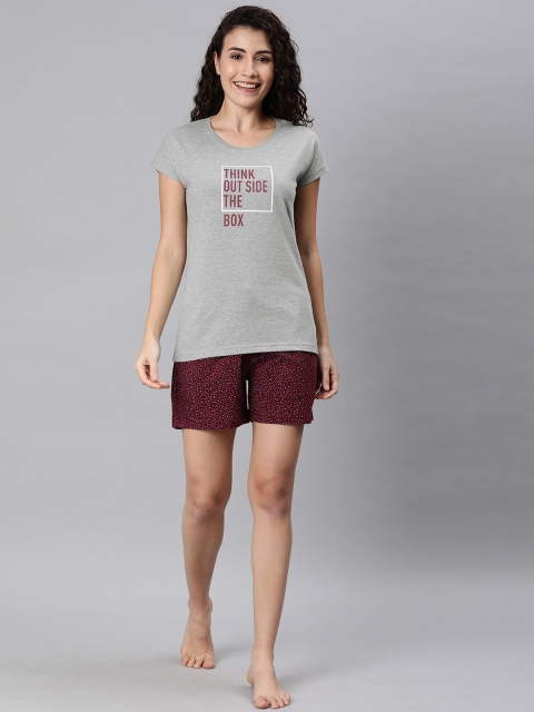 

Go Colors Women Maroon & Grey Printed Night suit