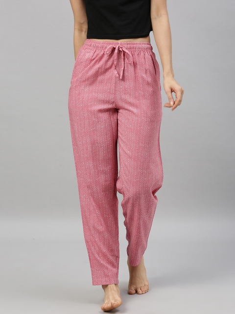 

Go Colors Women Coral Pink & White Printed Lounge Pants