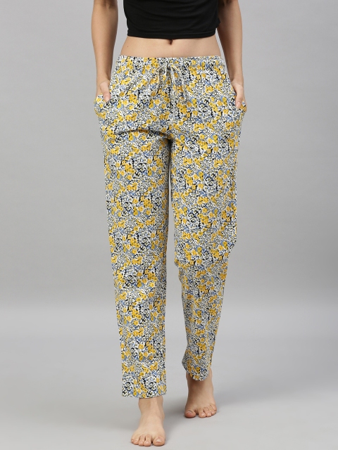 

Go Colors Women Yellow & White Floral Printed Lounge Pants