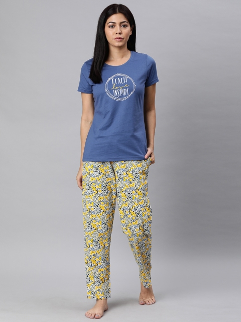 

Go Colors Women Yellow & Blue Printed Night suit