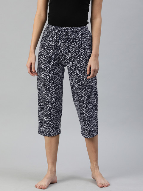 

Go Colors Women Navy Blue & White Printed Loose Fit Lounge Pants