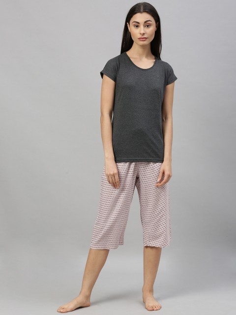 

Go Colors Women Grey Melange & Pink Solid Night suit