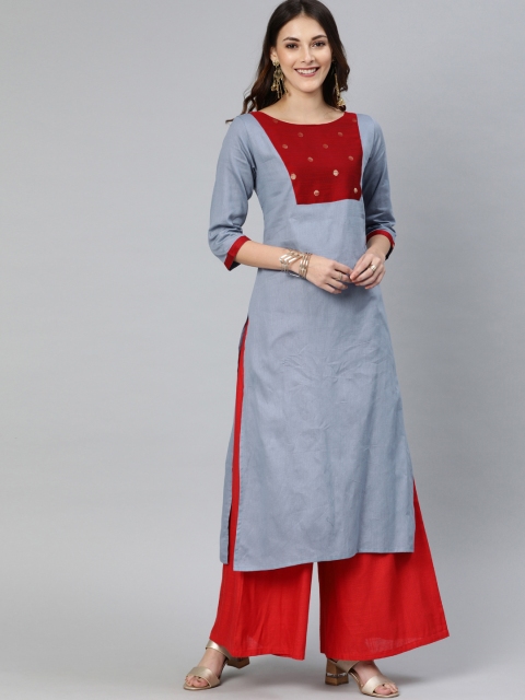 

Swishchick Women Grey Solid Straight Kurta