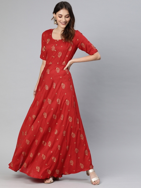 

Swishchick Women Red Printed Fit and Flare Dress