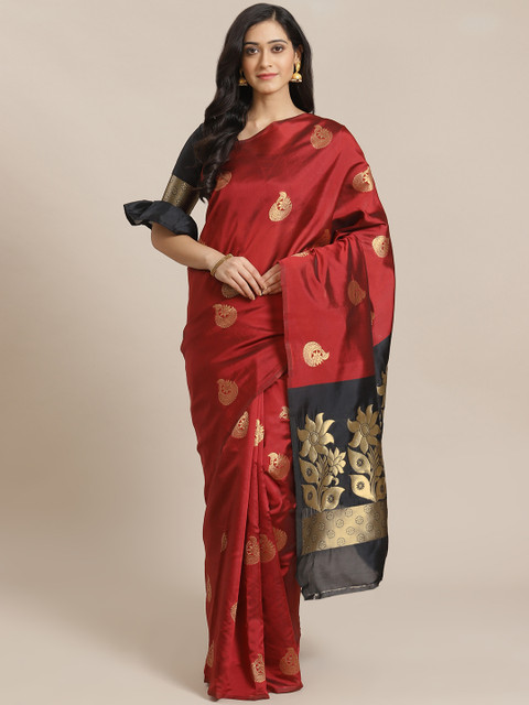 

Mitera Maroon & Golden Zari Woven Dharmavaram Saree