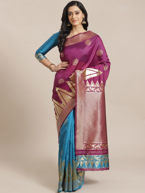 

Mitera Magenta & Blue Zari Woven Design Half & Half Dharmavaram Saree