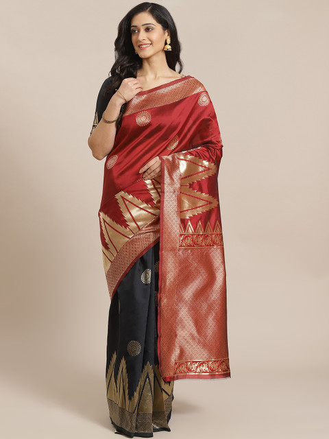 

Mitera Maroon & Black Zari Woven Design Half & Half Dharmavaram Saree