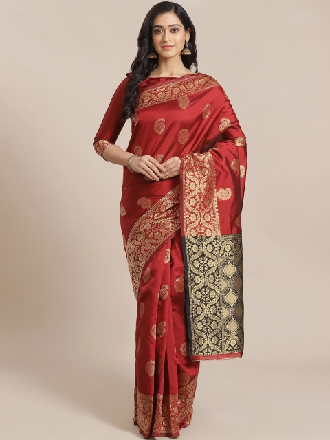 

Mitera Maroon & Golden Zari Woven Dharmavaram Saree