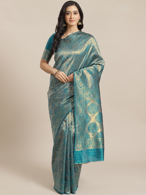

Mitera Blue & Golden Zari Woven Design Dharmavaram Saree
