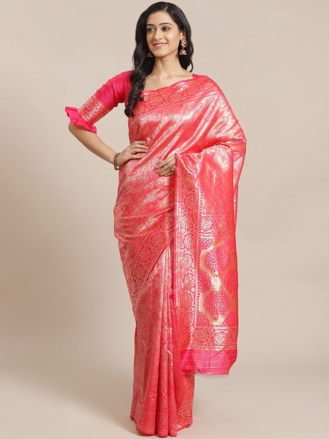 

Mitera Pink & Golden Zari Woven Design Celebrity Dharmavaram Saree