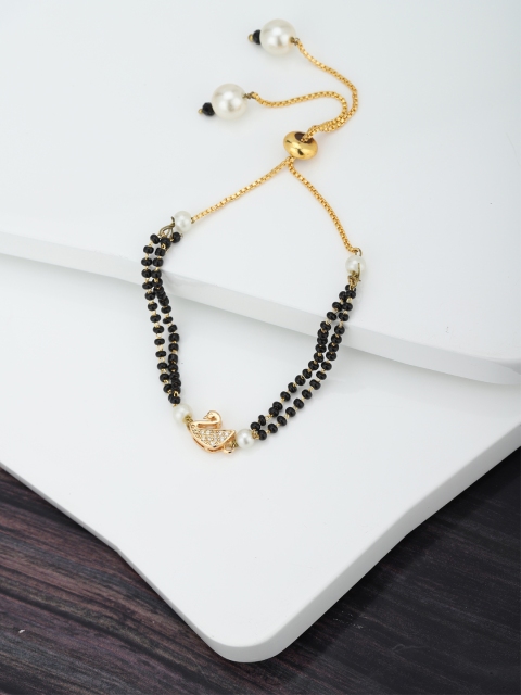 

Carlton London Black Gold-Plated Beaded & CZ-Studded Handcrafted Mangalsutra Bracelet