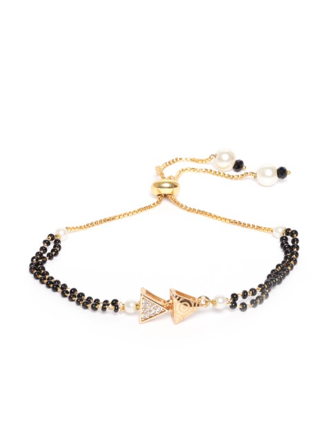 

Carlton London Black Gold-Plated Beaded & CZ-Studded Handcrafted Mangalsutra Bracelet