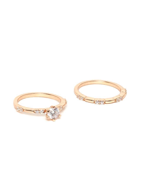 

Carlton London Women Set of 2 Rose Gold-Plated CZ Studded Handcrafted Finger Rings