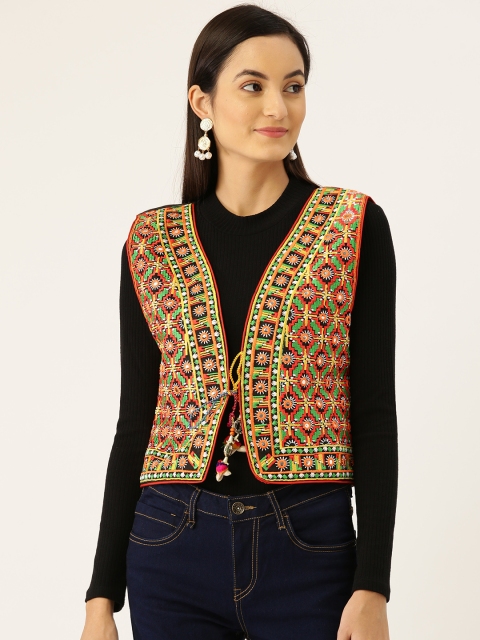 

Vastraa Fusion Women Black & Orange Embroidered Ethnic Jacket