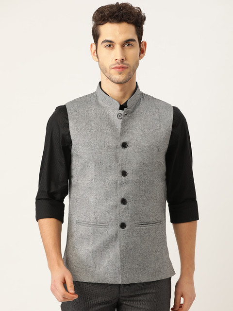 

Vastraa Fusion Men Grey Woven Design Nehru Jacket