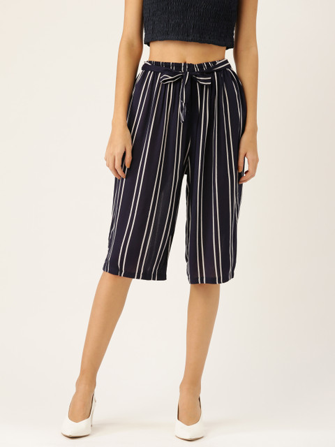 

Vastraa Fusion Women Navy Blue & White Regular Fit Striped Culottes